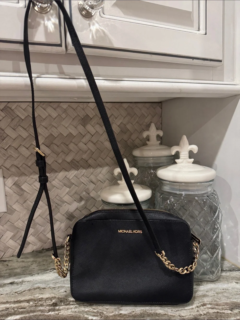 Michael Kors Black Saffiano Crossbody with Gold Hardware